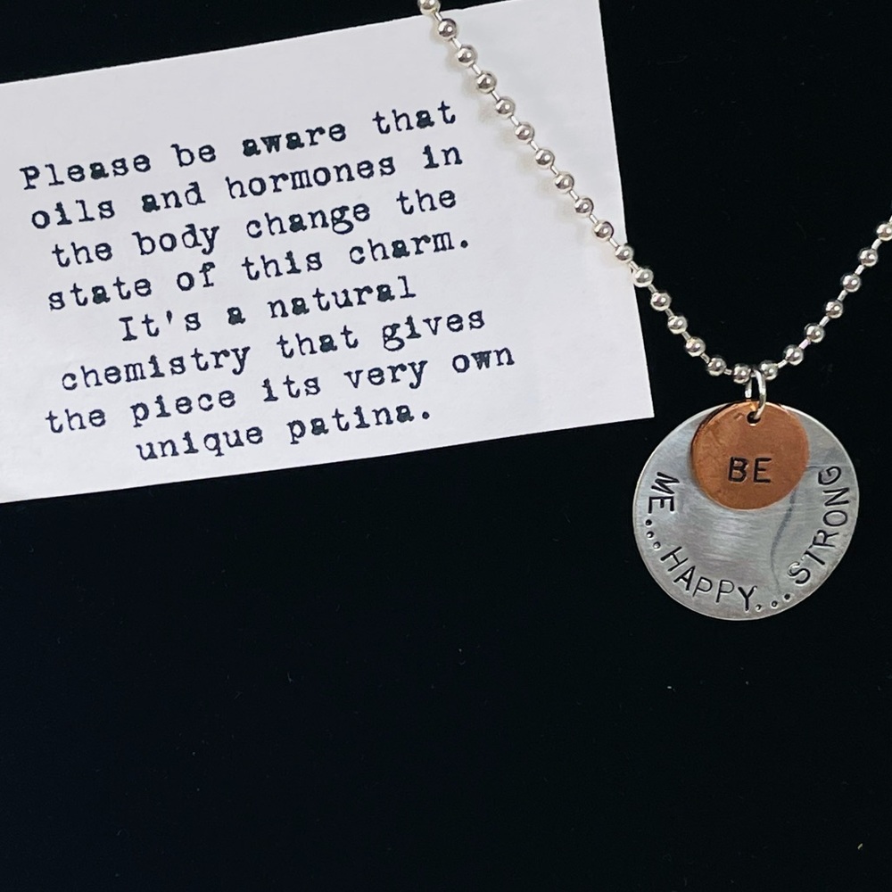 ACACIA Be Me Be Happy Be Strong NECKLACE motivational uplifting hammered silver